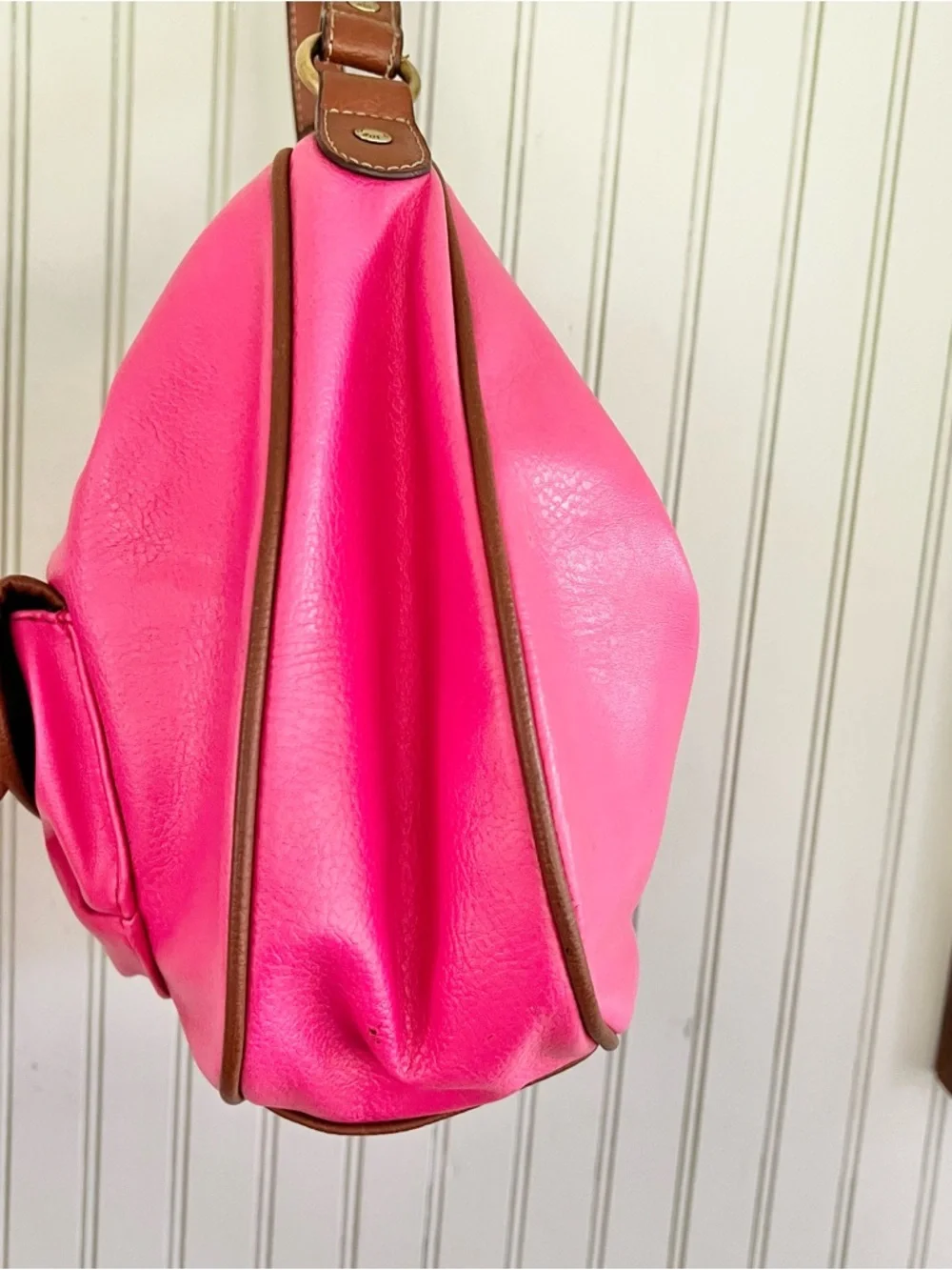 Caribbean Joe Pebbled Leather Pink Hobo Shoulder Bag Two Tone Y2K